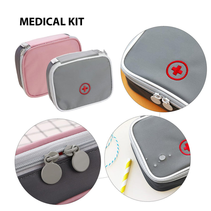 Pack Of 2 Medicine Bag, First Aid Kit, Square Organizer, Mini Carry-On Medicine Bag, Multi-Compartment Nursing Bag, Comfortable Travel Medicine Bag (Pink, Grey) - NewNest Australia