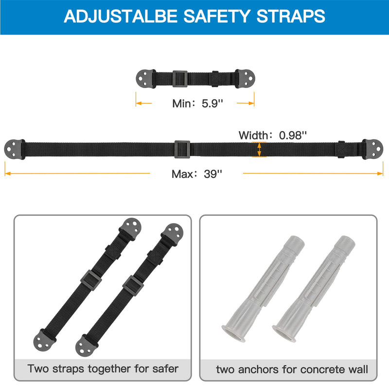 PERLESMITH TV Anti-tip Straps for TV, Screen and Furniture - Heavy Duty Dual TV Safety Straps with Metal Plate for Child Protection-Adjustable Earthquake Resistant Straps Secure Safety (PSAS1) - NewNest Australia