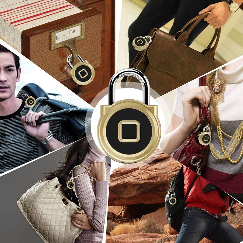 eLinkSmart Gym Locker Digital Padlock, IP65 Waterproof Fingerprint Padlock, Security Keyless Mini Smart Lock for House Door, Swimming Center, Backpack, Travel Luggage (Gold) Glod - NewNest Australia