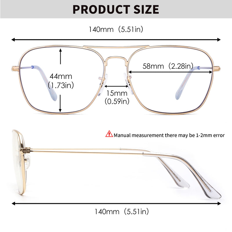 JM Aviator Blue Light Blocking Computer Glasses, Space Eye Protection Video Eyeglasses Anti Glare Women Men Gold Frame Clear Temple Tips - NewNest Australia