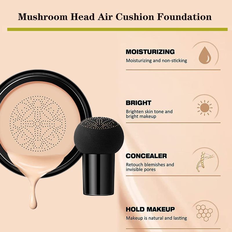 Mushroom Head Air Cushion Foundation BB Cream, Liquid Foundation CC Cream, Concealer Lasting Nude Makeup Brightening Pigment CC Liquid Foundation, Oil Control Moisturizing - NewNest Australia