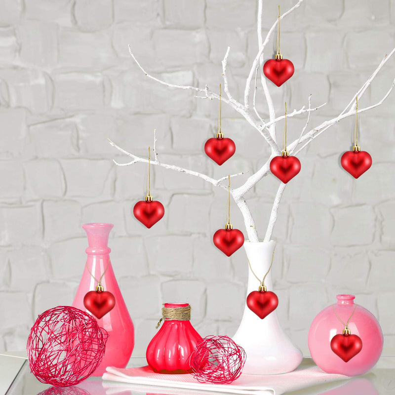 NewNest Australia - Frienda Heart Shaped Tree Baubles Glitter Matt Valentine Acrylic Heart Ornaments, 1.77 x 1.96 Inch/ 4.5 x 5 cm (24, Red) 