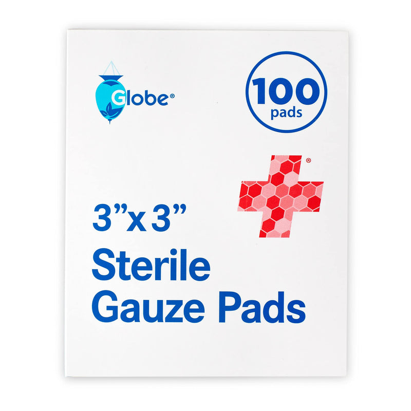 Globe 3’’ x 3’’ Advanced Sterile Gauze Pads for Wound Dressing| 100-Pack, Individually Packed | 12-Ply Cotton & Highly Absorbent| Gauze Sponge-Pads for Wound Care & Home First Aid Kits (3 x 3) - NewNest Australia