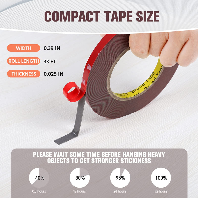 Double Sided Tape, Heavy Duty Mounting Tape Waterproof Foam Tape, 33FT Length, 0.39IN Width for LED Strip Lights, Home Decor, Office Decor, Made of 3M VHB Tape - NewNest Australia