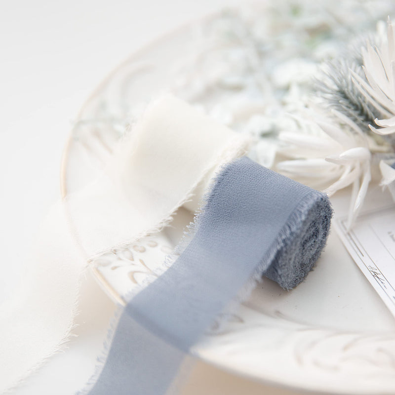Vitalizart 3 Rolls Handmade Fringe Chiffon Silk Ribbon Gauze 1.5" x 7Yd Cream & Green Ribbons Set for Wedding Invitations, Bridal Bouquets, Gifts Wrapping, DIY Crafts - NewNest Australia