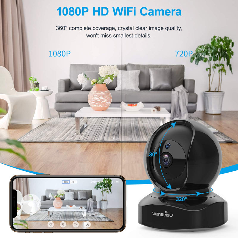 wansview Wireless Security Camera, IP Camera 1080P HD, WiFi Home Indoor Camera for Baby/Pet/Nanny, Motion Detection, 2 Way Audio Night Vision, Works with Alexa, with TF Card Slot and Cloud Black - NewNest Australia