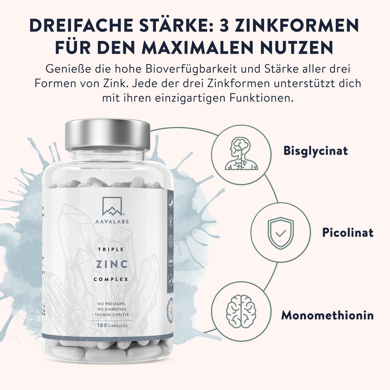 Zinc high-dose complex with vitamin C - elemental zinc 25mg: zinc picolinate, monomethionine + zinc bisglycinate (chelate) - vegan vitamin C high-dose zinc tablets - 180 high-dose zinc capsules - NewNest Australia