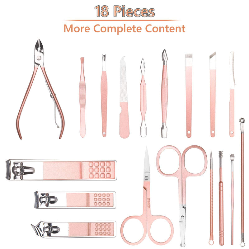 URAQT Nail Clippers, 18 pcs Manicure Pedicure Set, Nail Scissors Cuticle Remover for Men Women, Stainless Steel Nail Care Grooming Kit with Leather Case for Travel & Home A-Pink - NewNest Australia