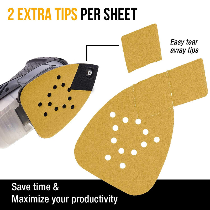 Dura-Gold Premium Mouse Detail Sander Sandpaper Sanding Sheets - 120 Grit (Box of 24) - 12 Hole Pattern Hook & Loop Triangle Shaped Mouse Discs - Fits Black and Decker, Woodworking Wood Crafting, Auto 120-Grit - NewNest Australia
