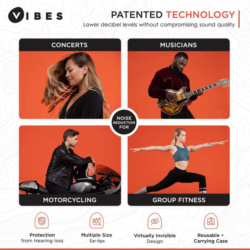 Vibes High-Fidelity Earplugs - Invisible Ear Plugs for Concerts, Musicians, Motorcycles, Airplanes, Raves, Work Noise Reduction, Hearing Protection - Fits Small Medium Large - As Seen On Shark Tank - NewNest Australia