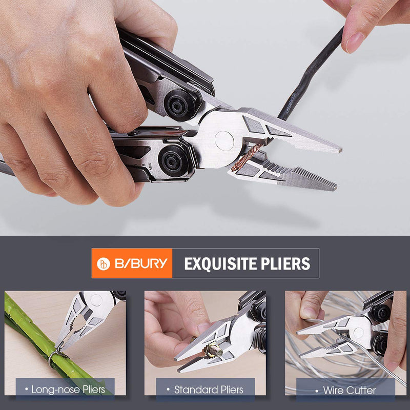 Multitool Pliers, BIBURY 18 in 1 Multi Tool Pocket Knife with Car Safety Hammer and Sheath, Stainless Steel Multifunction Pliers for Outdoor, Survival, Camping, Hiking, Simple Repair Titanium - NewNest Australia