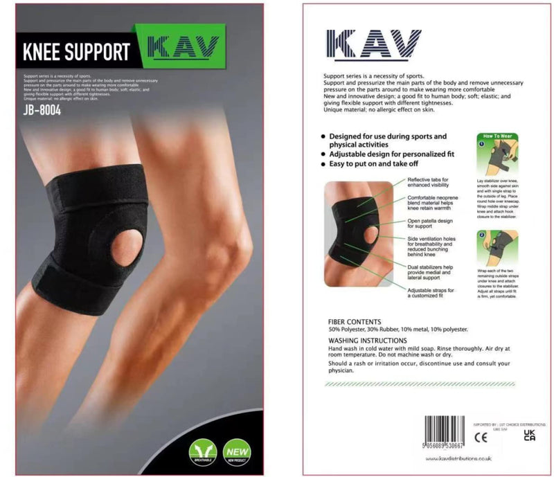KAV Neoprene Adjustable 2X Knee Support for Arthritis, Joint Pain Relief, ACL, Meniscus Tear, Runners, Walking and Running | Patella Knee Brace with Strap for Men and Women- Black Pads, Pack of 2 - NewNest Australia