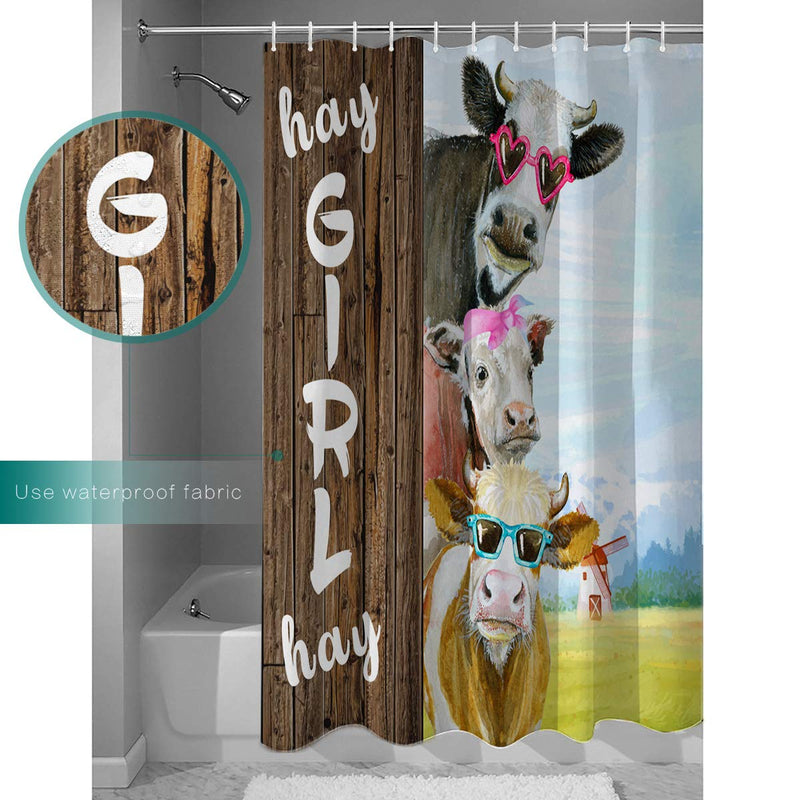 ZOE GARDEN Shower Curtain Set with Hook 36" x 72", Cows Wear Sunglass Sticking Their Heads Out of The Wood | Bathroom Decor Waterproof Polyester Fabric Bathroom Accessories Bath Curtain 36*72IN=91*183CM Cattlezgn6622 - NewNest Australia