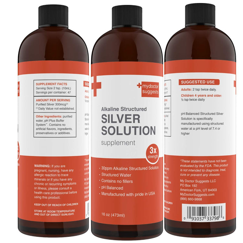 My Doctor Suggests Structured Colloidal Silver Liquid Solution 30ppm Mineral Alkaline 16 Oz- Immune Support Supplement - NewNest Australia