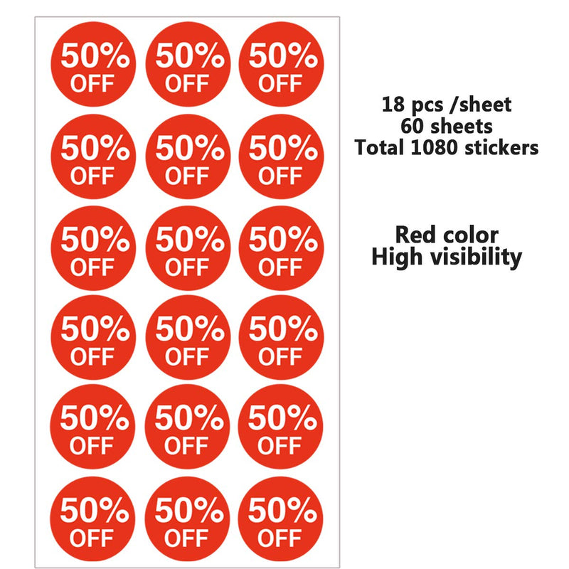 50 Percent Off Stickers,Price Stickers for Retail Store 3/4 Inch,1080 Adhesive Labels - NewNest Australia