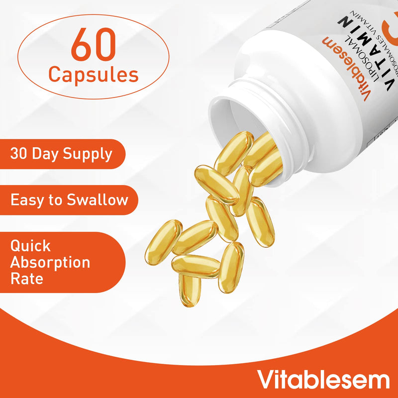 Liposomal Vitamin C Capsules 2000MG - High Strength Gluten Free & Vegan Ascorbic Acid - Immune Support Antioxidant Supplement - Non-GMO 60 Count (Pack of 1) - NewNest Australia