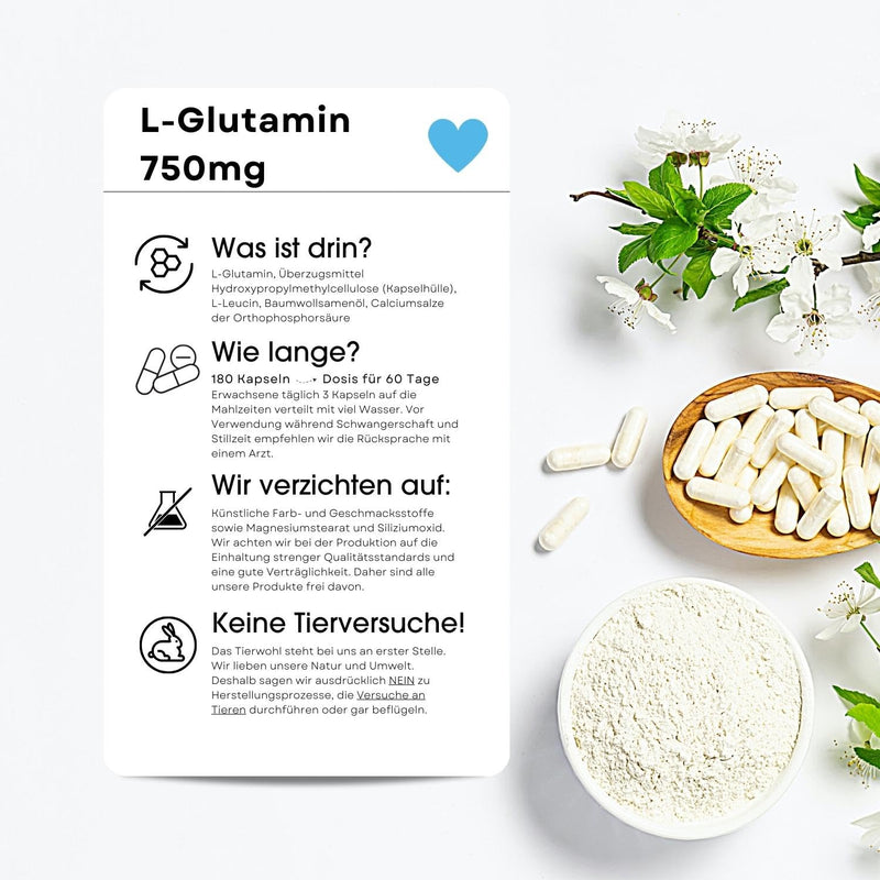 Fair & Pure® - L-Glutamine capsules 750mg - amino acid in free form - vegan - 180 capsules - NewNest Australia
