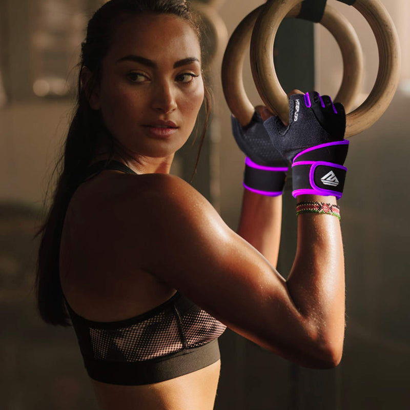 HTZPLOO Workout Gloves Gym Gloves Weight Lifting Gloves for Men Women with Full Palm Pad ,Strong Wrist Wraps Support,Enhanced Grip,for Fitness,Training,Weightlifting,Exercise Black&Purple Medium - NewNest Australia