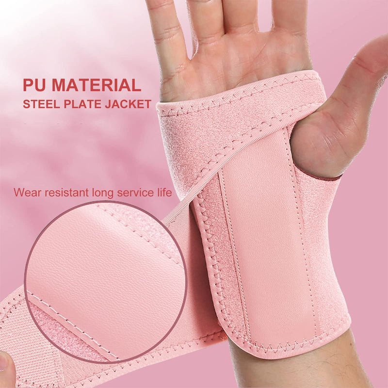 Wrist Splint Support Brace Compression Wrist Brace Elastic Adjustable Carpal Tunnel Support with Metal Strip for Sports, Fitness, Arthritis, Tendonitis One Size Single (Left Hand, Pink) Left Hand - NewNest Australia