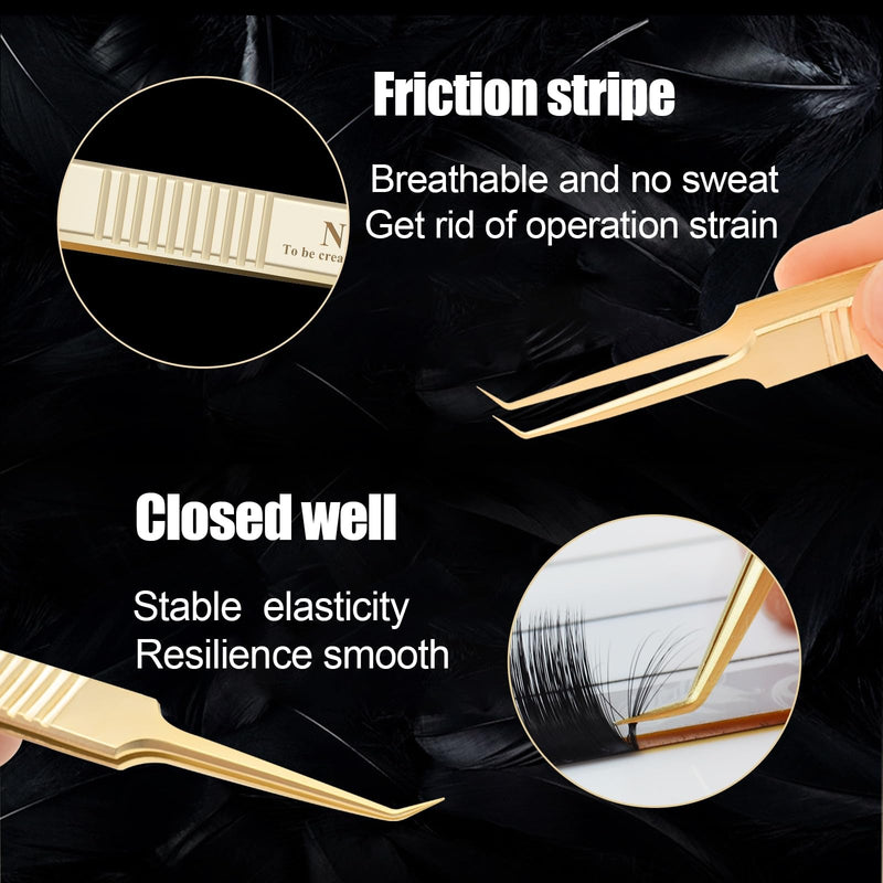 NAGARAKU Eyelash Extension Tweezers Professional Precision Tweezers Gold Curved Volume Cluster Super Light Easy Fanning Pre-Made Fan Tweezers Stainless Steel Tweezer (N-07) N-07 - NewNest Australia