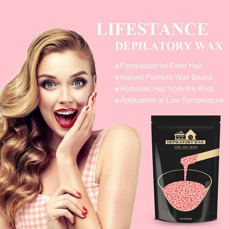 Lifestance 450 G Waxing Beads Formulated For Beginners, Wax Beads With 10 Wooden Spatulas For Hair Removal, Rose Wax Hair Removal Beads For Fine Hair, Face, Eyebrow, Arms, Fingers And Toes - NewNest Australia