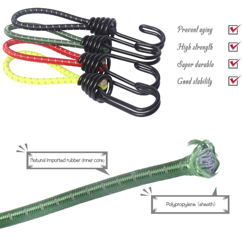 Hikeman 8 Pack 8mm Bungee Cord Hooks Black Anti-Rust Paint Spiral Wire Hooks with Separable Reflective Elastic Rope Heavy Duty Strapping Tape Hooks for Camping Trucks Boats (Black) - NewNest Australia