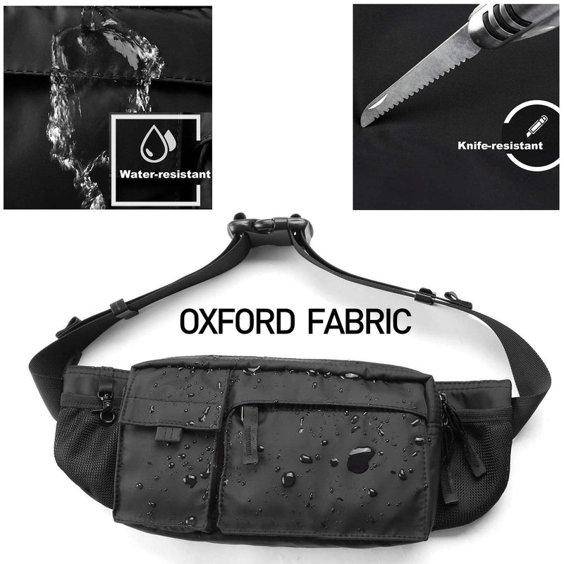 Large Waterproof Black Waist Bag Fanny Pack For Men Women Belt Bag Pouch Hip Bum Bag Chest Bag with Adjustable Strap, Premium Lightweight Fanny Pack For Gym Fitness Workout Travel Work Commuting - NewNest Australia