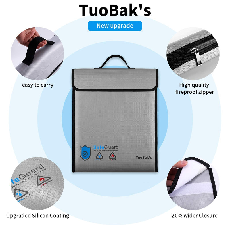 TuoBak's Fireproof Document Bag,Fireproof Bag for Documents with Zipper, Document Bags 15.8”x 12.6”×3.1” for Valuables,Money,Jewelry, Documents,Tablet 15.8”x 12.6”×3.1” - NewNest Australia