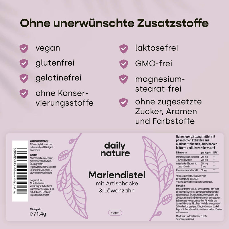 Dailynature Milk Thistle Extract With 80% Silymarin + Artichoke & Dandelion | 120 Capsules | Dietary Supplement | Vegan | Compostable Tin | No Unwanted Additives | Gluten Free | Lactose Free - NewNest Australia