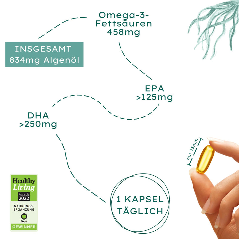 Vegan Omega 3 From Algae Oil | 120 High-Dose Capsules For 4 Months | One Capsule Daily To Support Normal Brain, Eye And Heart Function Laboratory Tested For Purity 120 Pieces (Pack Of 1) - NewNest Australia