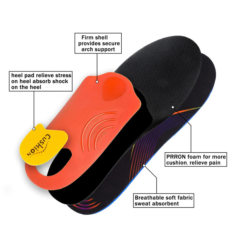 Full Length Arch Support Shock Absorption Orthotic Insole,Insert for Flat Feet,Plantar Fasciitis,Relieve Foot Soreness Unisex,Suitable Athletic,Work Shoes(Size:UK-5,Length:9.44",Black) UK-5-24CM--9.44" Black - NewNest Australia