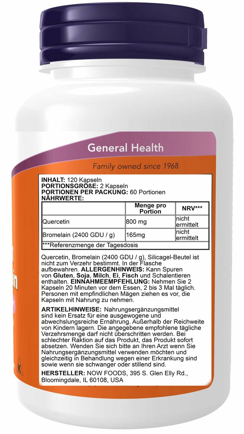 NOW Supplements Quercetin with Bromelain Balanced Immune System, Pineapple, 120 Veg Capsules - NewNest Australia
