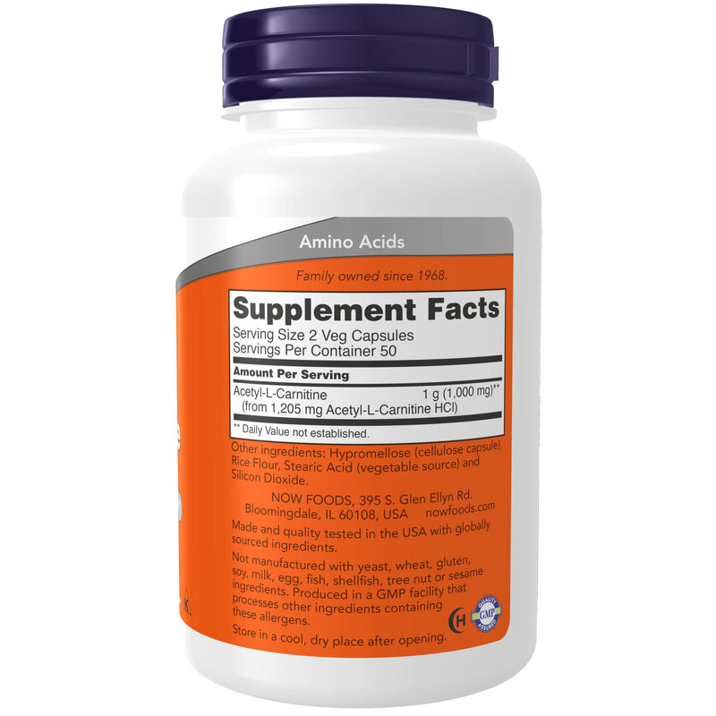 NOW Supplements, Acetyl-L Carnitine 500 mg, Amino Acid, Brain And Nerve Cell Function*, 100 Veg Capsules - NewNest Australia