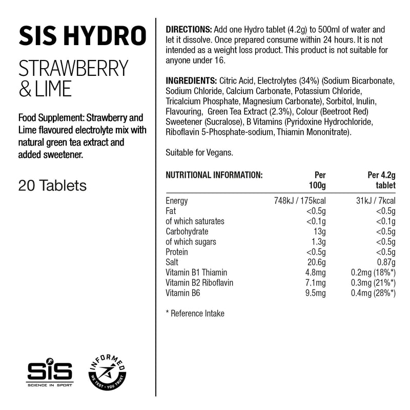 SIS Go Hydro| Zero Sugar| Effervescent Electrolyte Tablets| For Improved Hydration & Recovery | Suitable for Vegans & Vegetarians| Strawberry & Lime Flavoured, 20 Tablets Strawberry and Lime - NewNest Australia