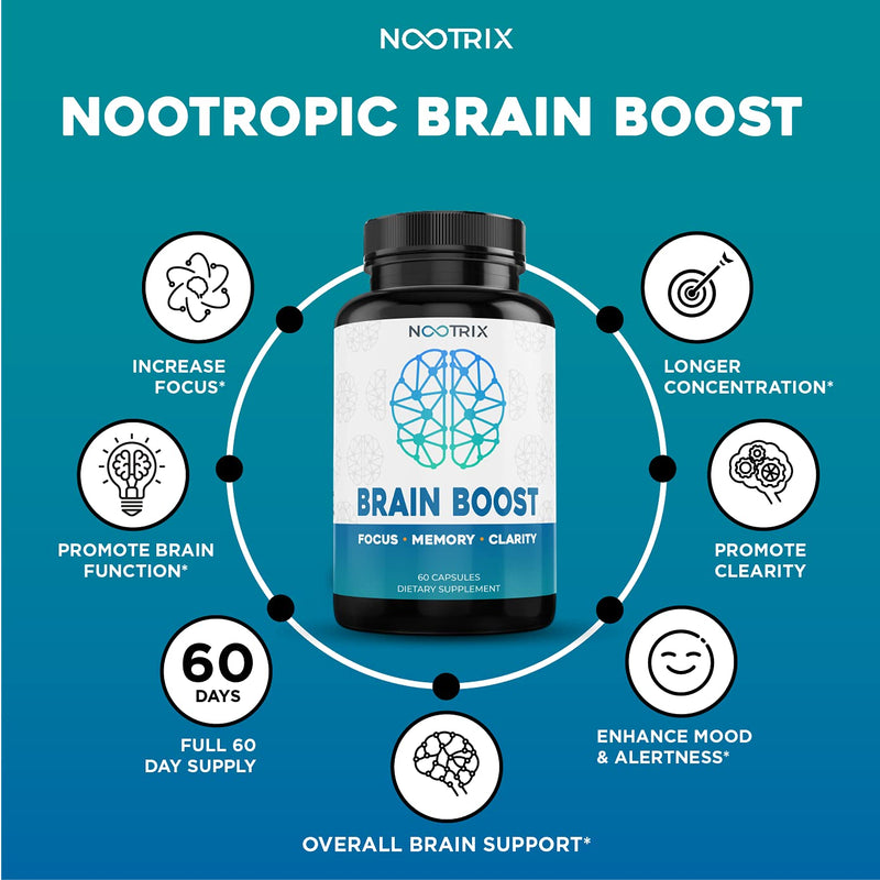 Brain Boost by Nootrix - (2-Pack) 120 Capsules - Premium Nootropic Supplement - Improves Cognitive Function & Memory, Enhances Focus, Boosts Concentration & Provides Clarity for Men and Woman - NewNest Australia