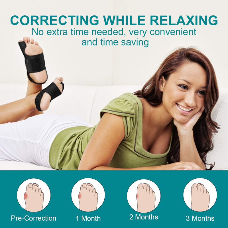 AVIDDA Bunion Corrector - 1 Pair Adjustable Bunion Splints and 2 Pack Gel Toe Separators, Toe Straighteners for Bunion Pain Relief, Overlapping Toes, Hallux Valgus, Crooked Toes (Black) Black 1 Pair-upgraded - NewNest Australia