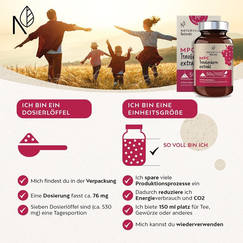 MPC grape seed extract powder I 50 g in a glass I Vegan I up to 44 times more bioavailable than OPC grape seed extract I High dosage I Quality from Champagne in France I No additives - NewNest Australia