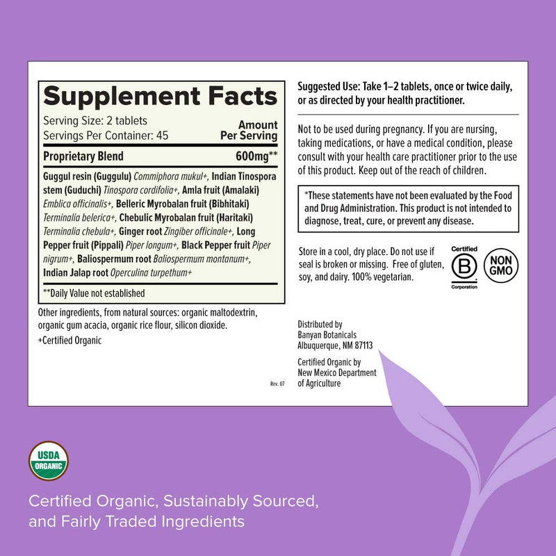 Banyan Botanicals Kaishore Guggulu - Certified Organic, 90 Tablets - Pitta Balancing Formula for The Joints and Muscles - NewNest Australia