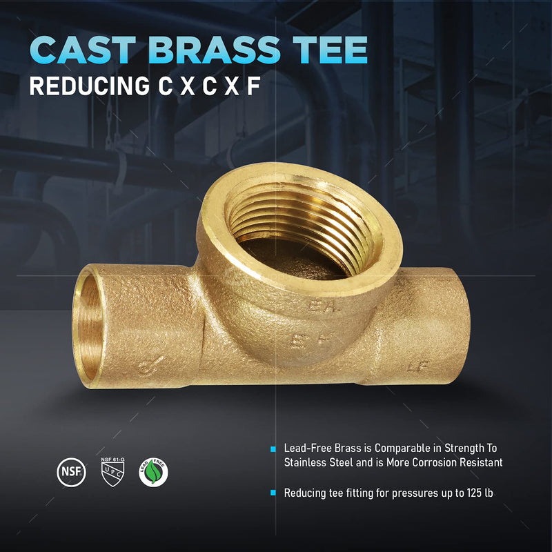 Supply Giant DDGU3401 C X F Lead Free Cast Brass Tee Fitting with Solder Cups and Female Threaded Branch, 3/4" x 1, 3/4" x 3/4" x 1" - NewNest Australia