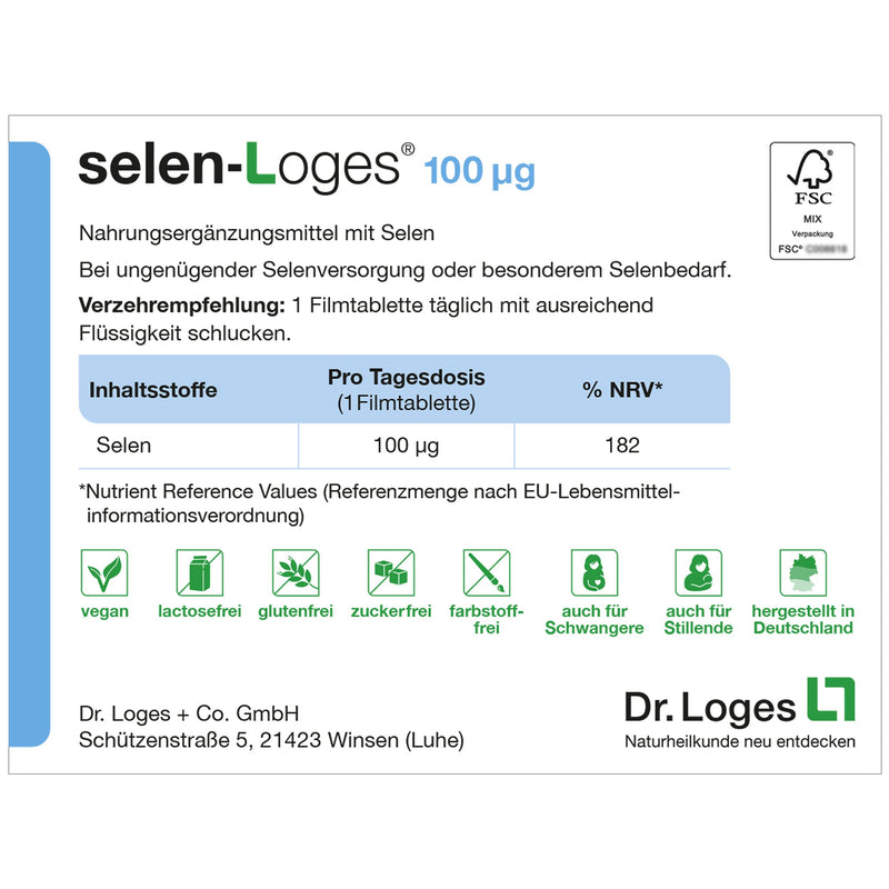 selen-Loges® 100 µg - 120 film-coated tablets - food supplement with selenium 120 pieces (pack of 1) - NewNest Australia