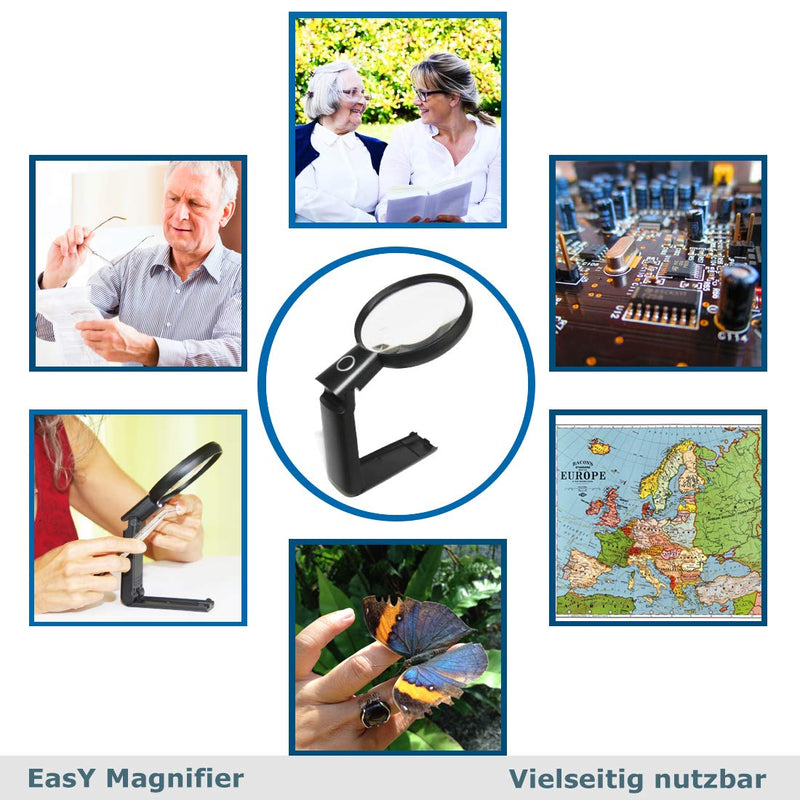 EasY Magnifier Large Magnifying Glass 2X Hands Free with LED Light and Stand Alone; Spot Lens 4X; Lighted Standing Desktop Loupe for Reading Close up Work, Gift for Visually Impaired - NewNest Australia