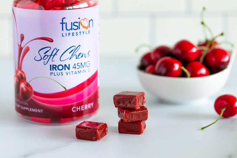 Fusion Lifestyle Iron Supplement for Women and Men, Cherry Flavored Iron Soft Chew Plus Vitamin C for Iron Deficiency and Anemia, 2 Month Supply, 60 Count - NewNest Australia