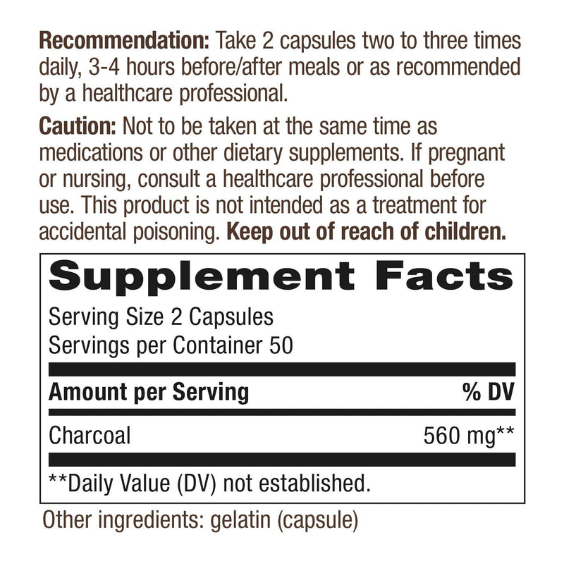 Nature's Way Activated Charcoal Supplement, Gluten-Free, 100 Capsules (Packaging May Vary) - NewNest Australia