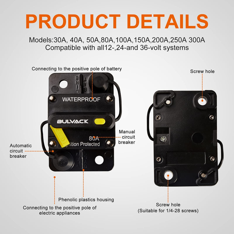 BULVACK 30 Amp Circuit Breaker with Manual Reset for Car Marine Trolling Motors Boat ATV Manual Power Protect for Audio System Fuse, 12V-36V DC, Waterproof 30Amp - NewNest Australia