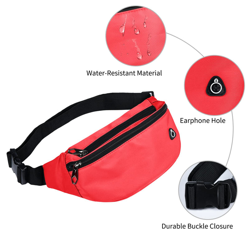 2 Packs Fanny Packs for Men and Women, Waterproof Sports Waist Pack Bag for Travel Hiking Running Hands-free … … Black+Red - NewNest Australia