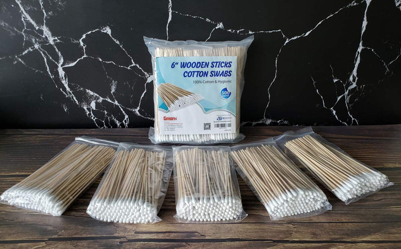 Gmark 500pcs Count 6" Cotton Swabs Wooden Sticks Cotton Tipped Applicator GM1091B - NewNest Australia