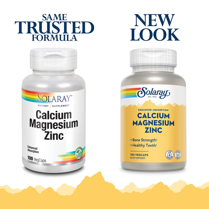 Solaray Calcium, Magnesium, Zinc | High Absorption with Glutamic Acid | Healthy Bones, Teeth, Nerve, Muscle, Heart & Immune Function Support | 100ct 100 Count (Pack of 1) - NewNest Australia