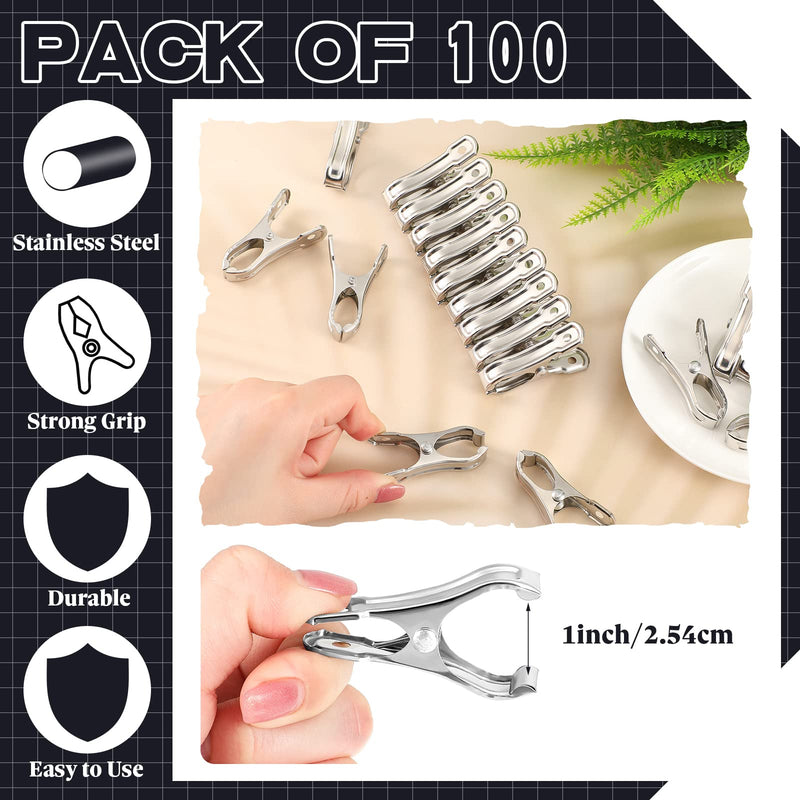 100 Pcs Stainless Steel Greenhouse Clamps Heavy Duty Garden Clips Green House Clips with Large Open Greenhouse Clips for Netting Sturdy Plant Cover Clips Metal Clothes Pins for Fixing Netting Cover - NewNest Australia