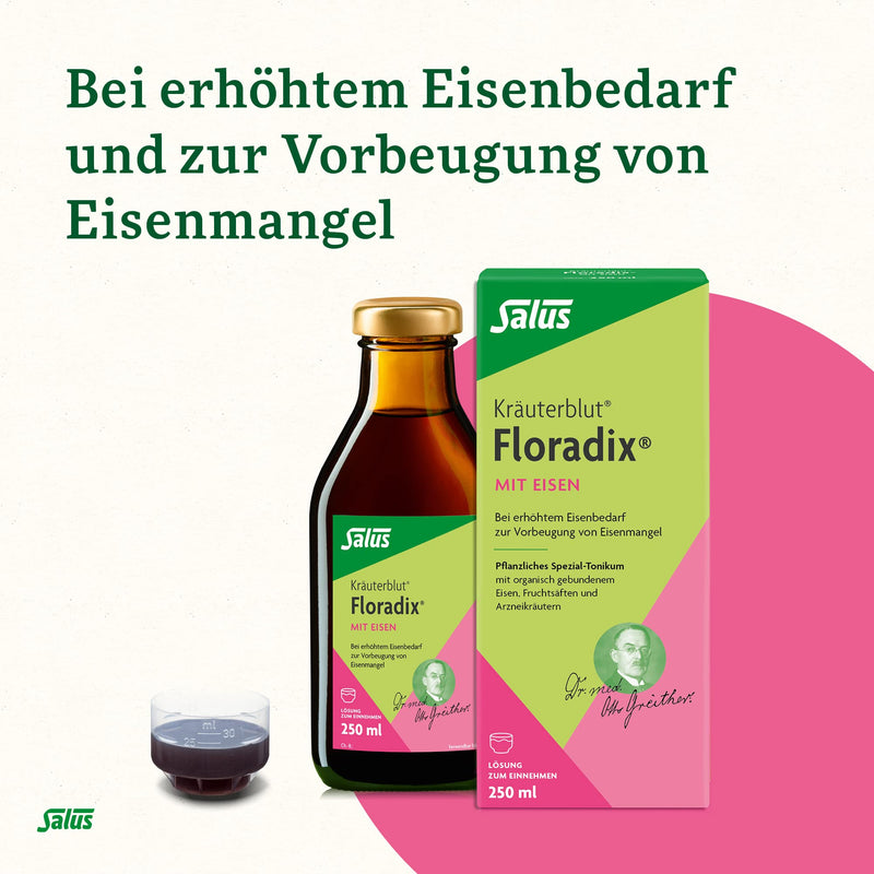 Salus herbal blood Floradix with iron - oral solution 1x 250 ml - for increased iron requirements to prevent iron deficiency - special herbal tonic 250 ml (pack of 1) - NewNest Australia