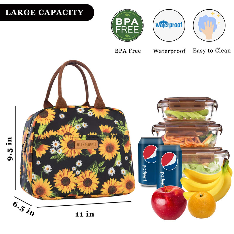 NewNest Australia - Insulated Lunch Bags for Women Cooler Tote Bag with Front Pocket Lunch Box Reusable Lunch Bag for Men Adults Girls Work School Picnic - Sunflower Sunflowers 